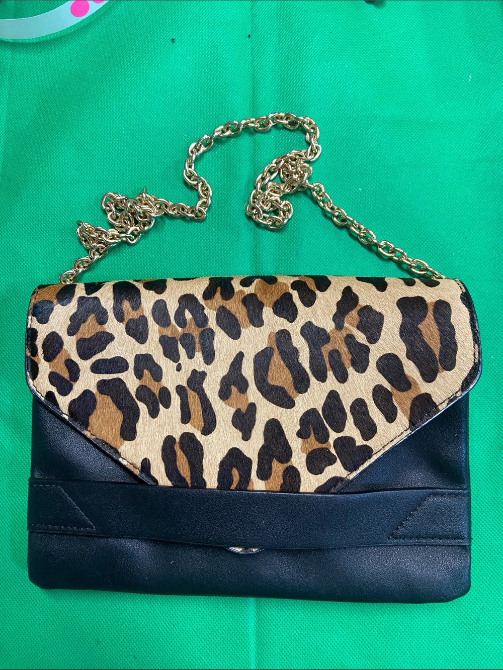 Kate & Alex Leopard Print Leather Crossbody Bag with Gold Chain